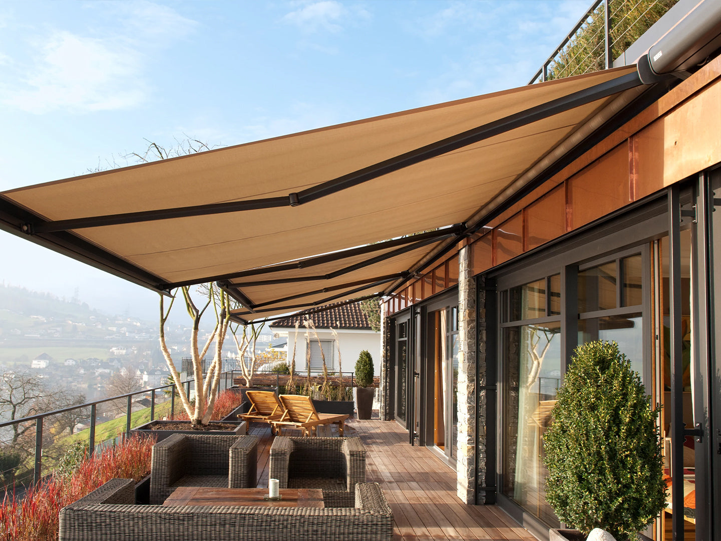 15' x 12' Bronze Frame Motorized  Semi-Cassette Retractable Awning